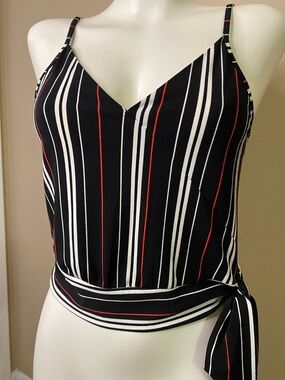 Express Black Wrap dressy Cami with Red & White Stripe S 🖤